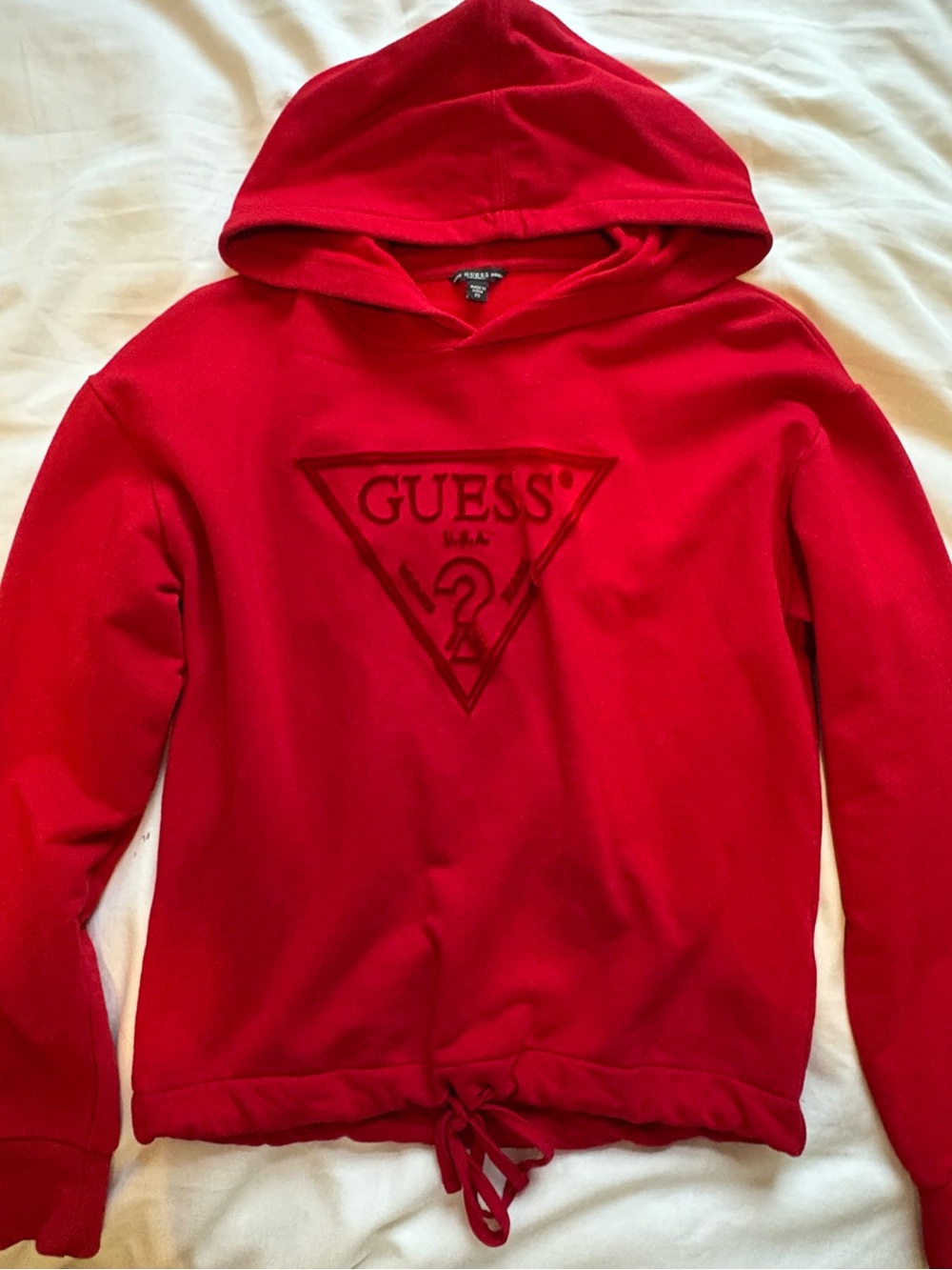 Guess Red Logo Hoodie with Drawstring Hem